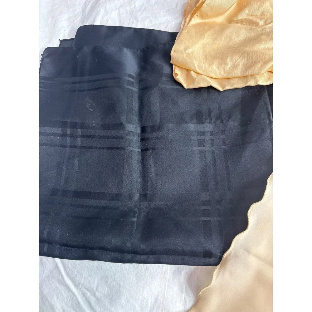 3 Vintage Silk Scarf Set Black Gold Beige Hand Italy Made Polyester